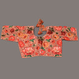 Peach Organza Saree With Hand Embroidered Floral Booti And Antique Gold Leaf Border