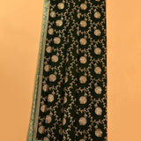 Dark Green & Teal Gold Zari Floral Butti Pure Silk Banarasi Saree With Contrast Teal Pallu