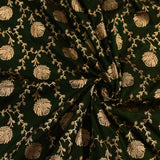 Dark Green & Teal Gold Zari Floral Butti Pure Silk Banarasi Saree With Contrast Teal Pallu