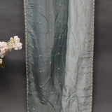 Sage Green Georgette Saree With Hand Embroidered Floral Butti And Scalloped Border