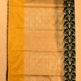Dark Green & Mustard Gold Zari Floral Jaal Pure Silk Banarasi Saree With Contrast Mustard Pallu