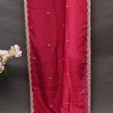 Rani Pink Georgette Saree With Hand Embroidered Pearl Medallion Border