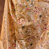Golden Beige Floral Embroidered Tissue Silk Saree