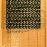 Dark Green & Mustard Gold Zari Floral Jaal Pure Silk Banarasi Saree With Contrast Mustard Pallu