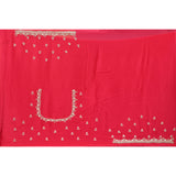Rani Pink Georgette Saree With Hand Embroidered Pearl Medallion Border