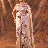 Pastel Cream Floral Silk Saree