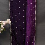 Deep Purple Georgette Saree With Hand Embroidered Floral Butti And Crown Border