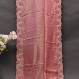 Pink Woven Saree With Hand Embroidered Pearl Floral Border