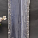 Grey Blue Georgette Saree With Hand Embroidered Butterfly And Leaf Border