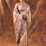 Pastel Cream Floral Silk Saree