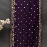 Deep Purple Organza Saree With Heavy Hand Embroidered Floral Vine Border And Zari Booti