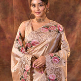 Pastel Cream Floral Silk Saree