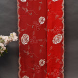 Red Georgette Saree With All Over Hand Embroidered Silver Sequin Rose Vine