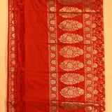Red Dual Tone Silver & Gold Zari Floral Jaal Pure Silk Banarasi Saree With Oval Paisley Pallu