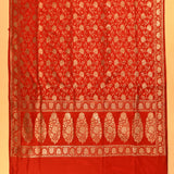Red Dual Tone Silver & Gold Zari Floral Jaal Pure Silk Banarasi Saree With Oval Paisley Pallu