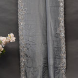 Grey Organza Saree With Heavy Hand Embroidered Pearl Floral Corner Motif