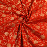 Red Dual Tone Silver & Gold Zari Floral Jaal Pure Silk Banarasi Saree With Oval Paisley Pallu