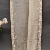 Beige Organza Saree With Heavy Hand Embroidered Pearl Floral Corner Motif