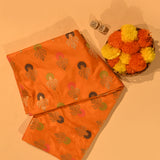Orange Gold Zari Meenakari Butti Pure Silk Banarasi Saree With Dense Geometric Zari Pallu