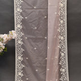 Peach Net Saree With All Over Hand Embroidered Floral Border