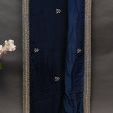 Navy Blue Georgette Saree With Heavy Hand Embroidered Gold Border