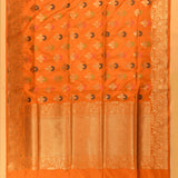 Orange Gold Zari Meenakari Butti Pure Silk Banarasi Saree With Dense Geometric Zari Pallu