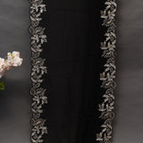 Black Organza Saree With Hand Embroidered Leaf Motif Border And Stone Work