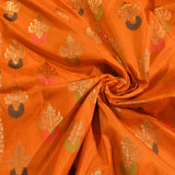 Orange Gold Zari Meenakari Butti Pure Silk Banarasi Saree With Dense Geometric Zari Pallu