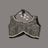 Black Organza Saree With Hand Embroidered Leaf Motif Border And Stone Work