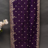 Deep Purple Organza Saree With Heavy Hand Embroidered Floral Vine Border And Zari Booti