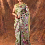 Soft Green Floral Tissue Silk Saree