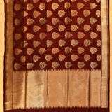Maroon Gold Zari Meenakari Butti Pure Silk Banarasi Saree With Broad Plain Zari Pallu