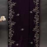 Deep Purple Georgette Saree With Hand Embroidered Gold Floral Border