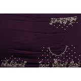 Deep Purple Georgette Saree With Hand Embroidered Gold Floral Border