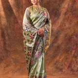 Soft Green Floral Tissue Silk Saree