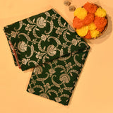 Dark Green & Red Gold Zari Floral Jaal Pure Silk Banarasi Saree With Contrast Red Pallu