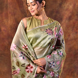 Soft Green Floral Tissue Silk Saree