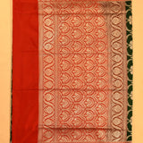 Dark Green & Red Gold Zari Floral Jaal Pure Silk Banarasi Saree With Contrast Red Pallu