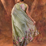 Soft Green Floral Tissue Silk Saree