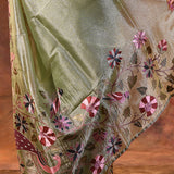 Soft Green Floral Tissue Silk Saree