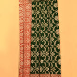 Dark Green & Red Gold Zari Floral Jaal Pure Silk Banarasi Saree With Contrast Red Pallu