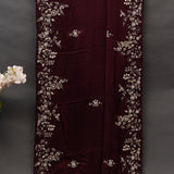 Dark Maroon Hand Embroidered Gold Floral Sare