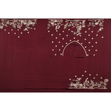 Dark Maroon Hand Embroidered Gold Floral Sare