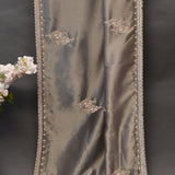 Grey Tissue Organza Saree With Hand Embroidered Pearl & Stone Border