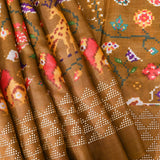 Olive Mustard Ikat-Print Saree With Giraffe Motif And Sequin Border