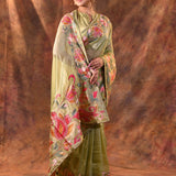 Soft Green Floral Embroidered Tissue Silk Saree