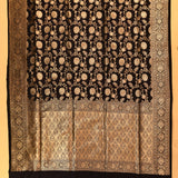 Black Dual Tone Zari All-Over Floral Jaal Pure Silk Banarasi Saree With Paisley Weave Pallu