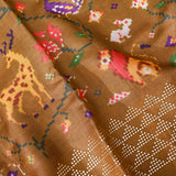 Olive Mustard Ikat-Print Saree With Giraffe Motif And Sequin Border