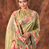 Soft Green Floral Embroidered Tissue Silk Saree