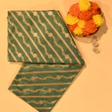 Sage Green Gold Zari Diagonal Stripe & Floral Butti Pure Silk Banarasi Saree With Dense Oval Jaal Pallu